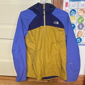 The North Face yellow and purple rain / ski Jacket